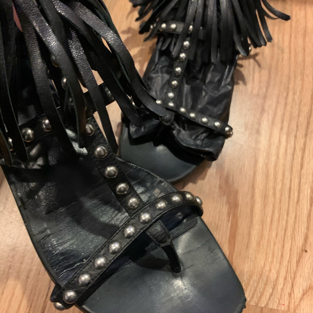 Saint Laurent Black Fringe Sandals sz 39 / 8.5 9 - Picture 9 of 10